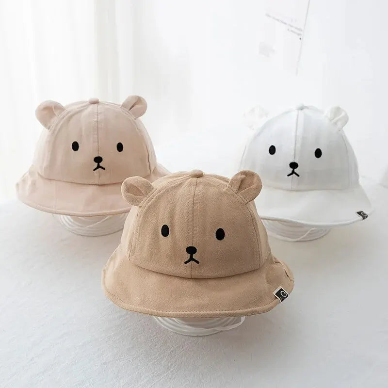 Baby Bear Cotton Sun Hat with Ears, Unisex, for summer outdoor wear