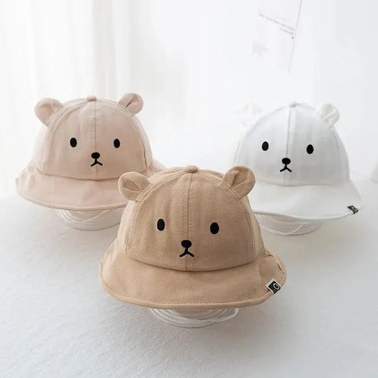 Baby Bear Cotton Sun Hat with Ears, Unisex, for summer outdoor wear