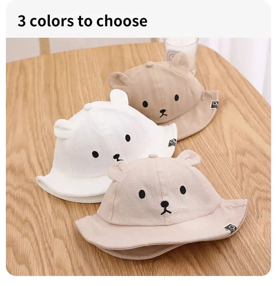Adorable baby bear sun hat, cotton fabric, perfect for boys and girls