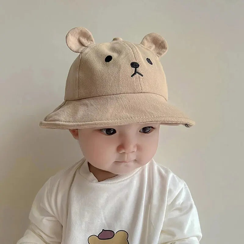 Toddler cotton bear bucket hat, adorable sun protection for boys and girls