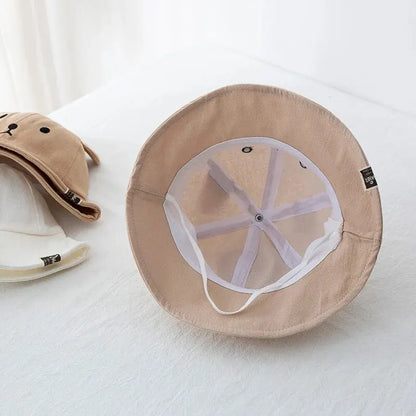 Cotton baby hat, bear-themed bucket style for toddlers' sun protection