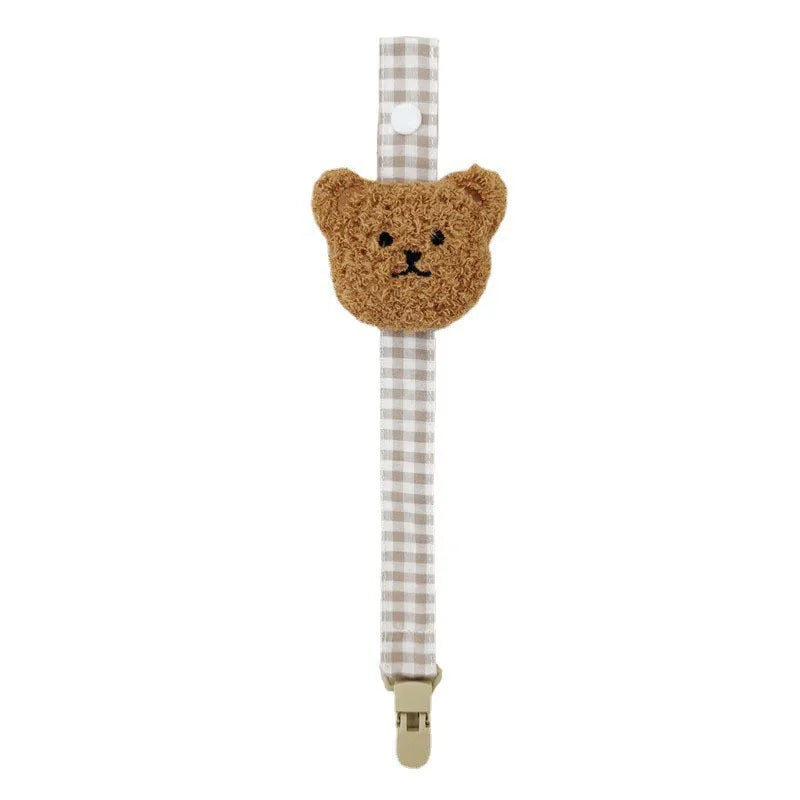 Infant pacifier clip with a sweet bear design, strong grip for active babies