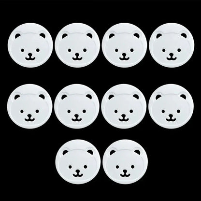 White bear design socket covers, 10 pieces, ideal for baby proofing and child electrical safety at home.