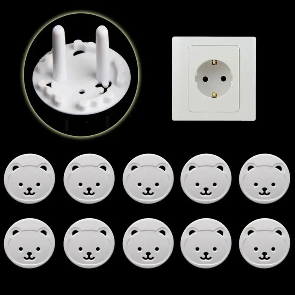 Adorable white bear face on a durable ABS plastic socket cover, perfect for baby proofing electrical outlets.