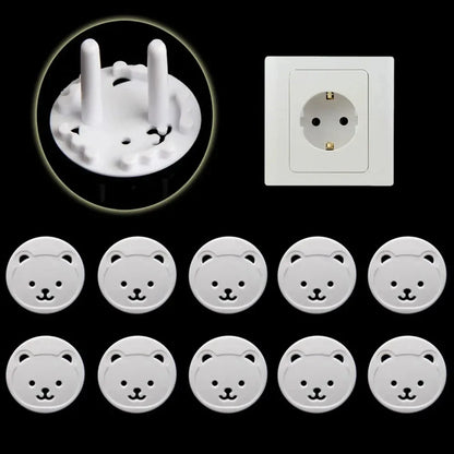 Adorable white bear face on a durable ABS plastic socket cover, perfect for baby proofing electrical outlets.