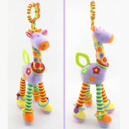 Nursery decor crib mobile featuring soft plush animals, a melodic bed bell for baby's delight