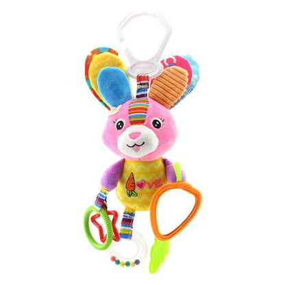 Plush animal crib mobile with musical bed bell, an engaging sensory toy for infant development