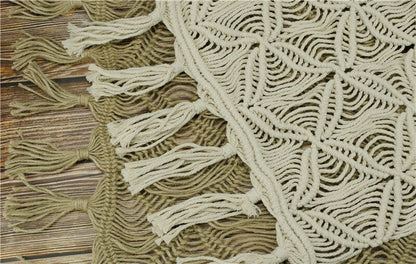 Knitted baby blanket with boho macrame detail, excellent for newborn photoshoots and gifting