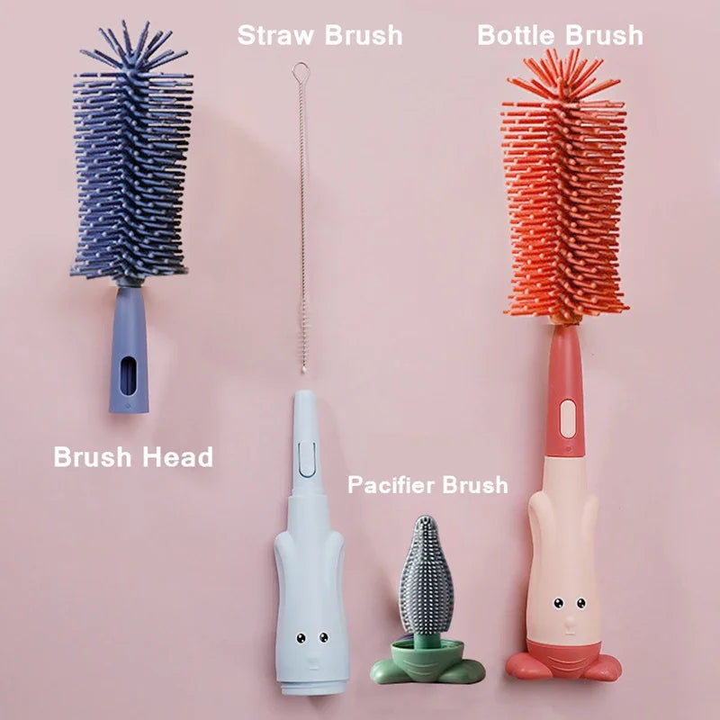 Complete 3-piece baby bottle and pacifier cleaning brush set for thorough baby hygiene and nursing