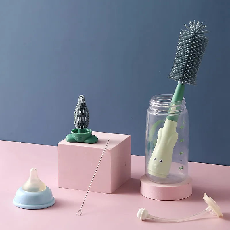 Silicone baby bottle brush from a cleaning set, designed for deep cleaning and durability