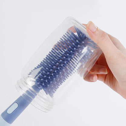 Ergonomic bottle cleaning set with soft silicone brush and small pacifier cleaner for baby care