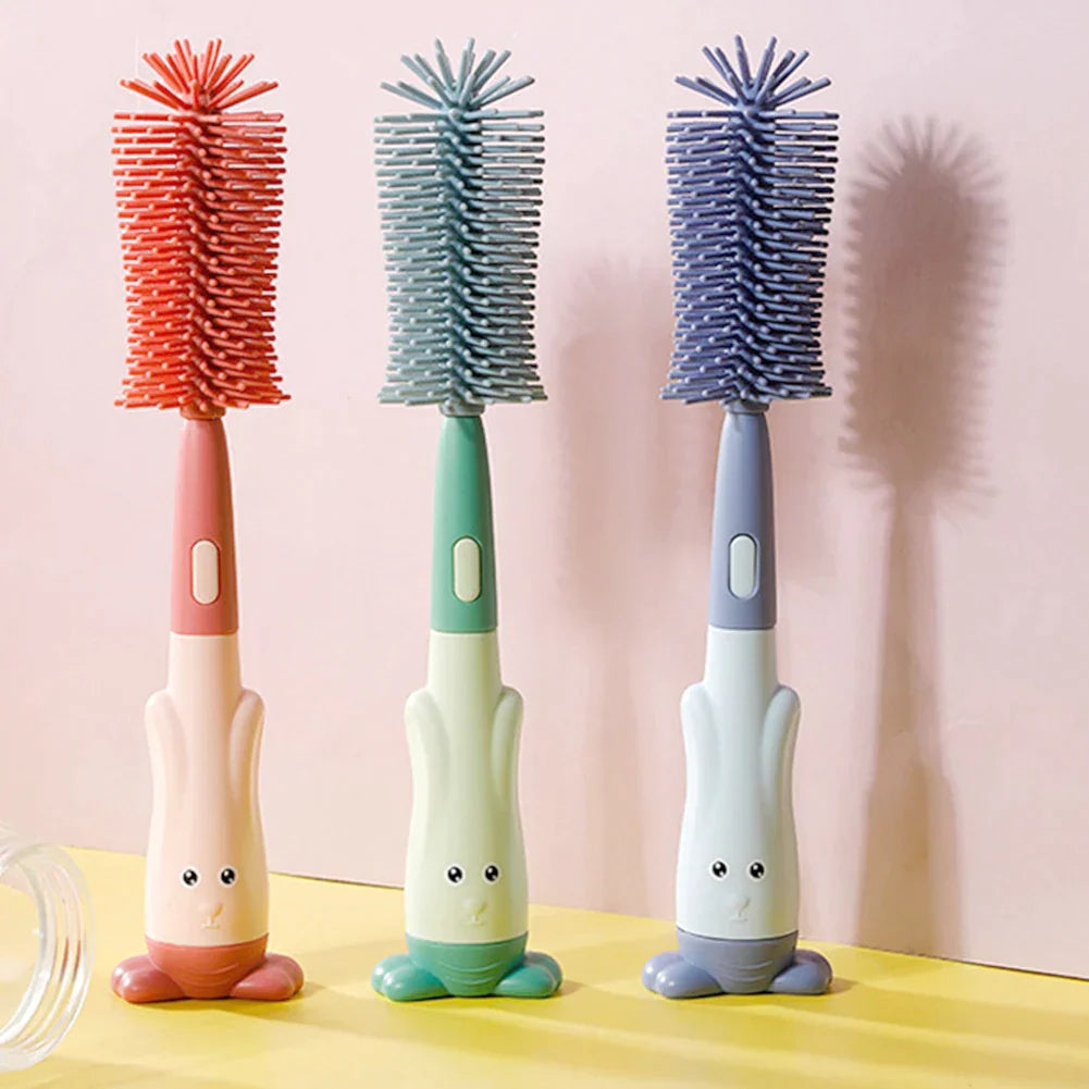 Baby bottle and teat cleaning brush set for hygienic infant feeding with ergonomic handle and durable nylon bristles