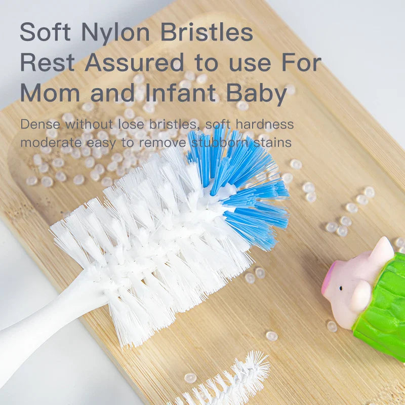 Ergonomic baby bottle cleaner with durable bristles and a non-slip suction base, a must-have nursing accessory