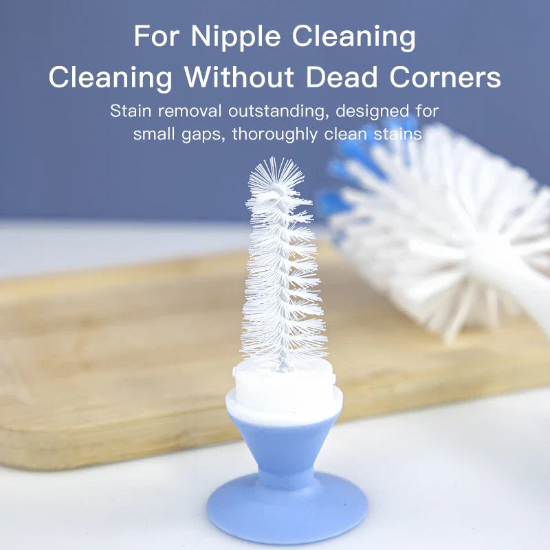 Close-up of baby bottle brush head made of soft nylon, designed for thorough cleaning of infant feeding bottles
