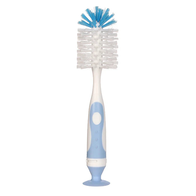 Household cleaning brush for baby bottles, equipped with a suction stand for practical upright storage