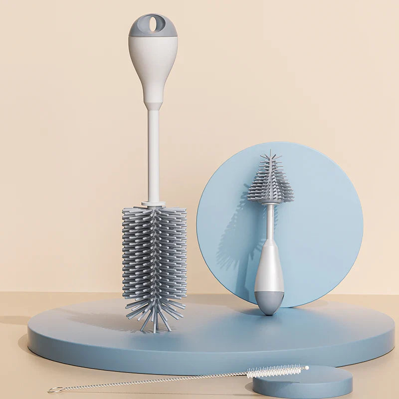 Baby bottle cleaning set with 360° rotating brush, nipple brush & straw cleaner for hygiene