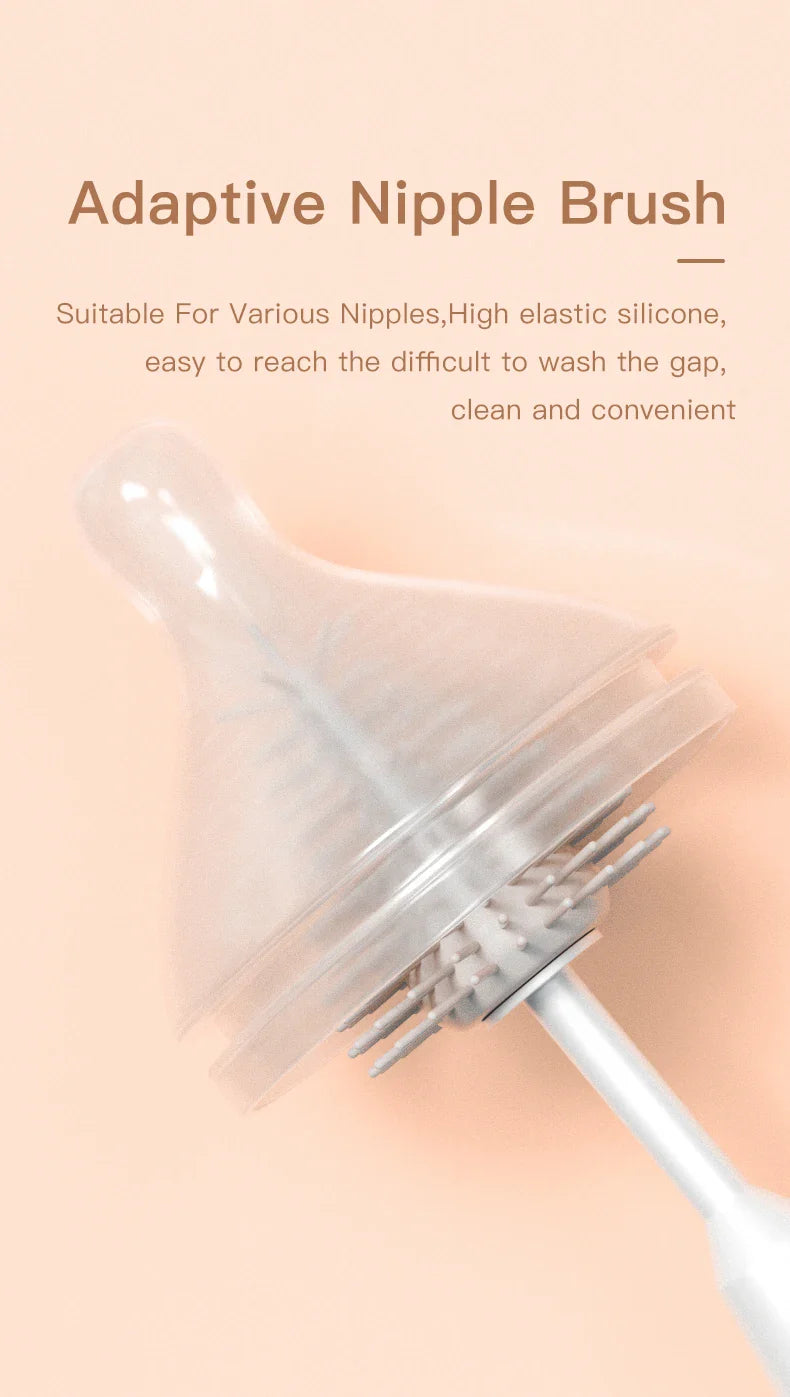 Full baby bottle cleaning set displayed on a clean surface, ready for use