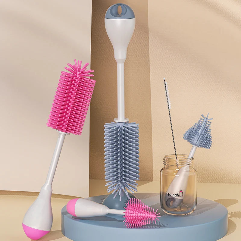 Complete baby bottle cleaner kit featuring silicone brush for newborn feeding accessories