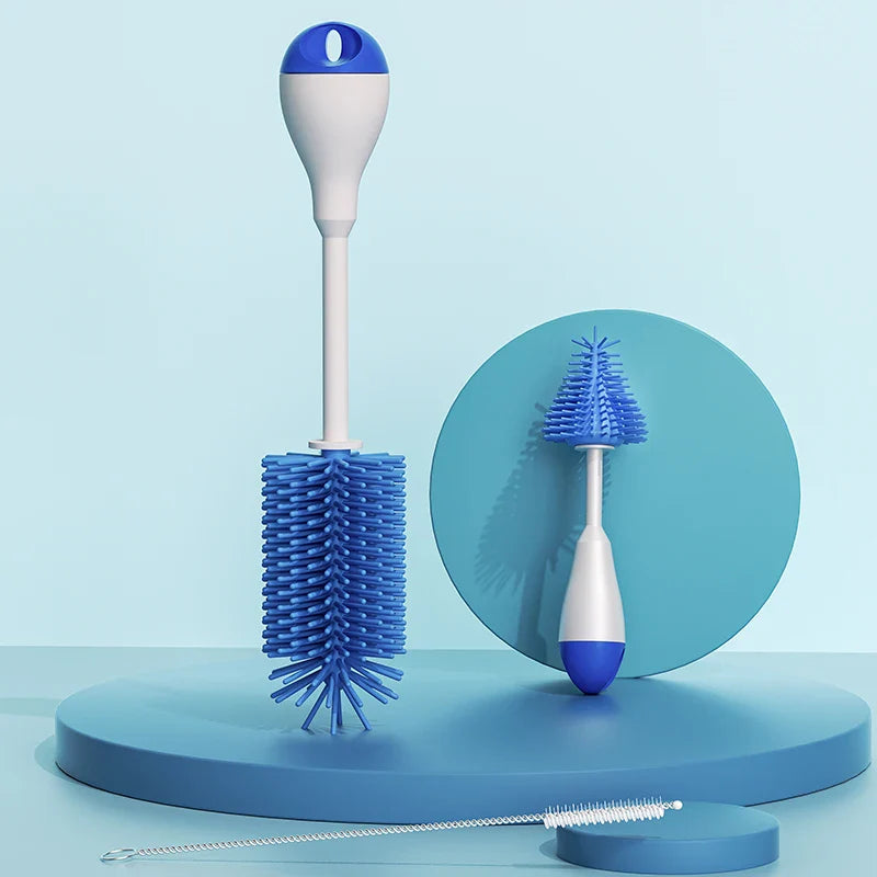 Ergonomic handle baby bottle brush set with 360° rotation for thorough cleaning