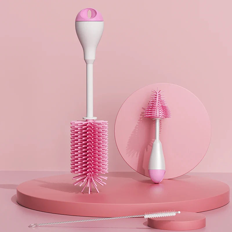 Silicone baby bottle brush, nipple brush, and straw cleaner for maternity essentials