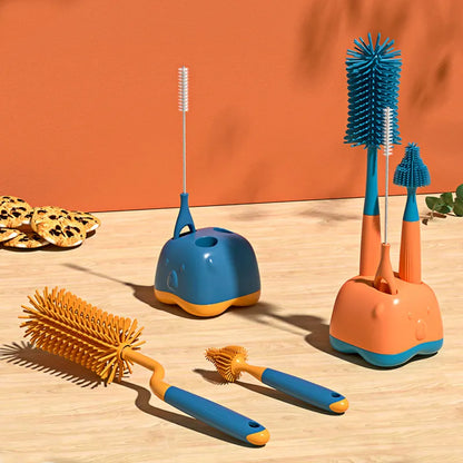 Baby Bottle Cleaning Silicone Brush Set with 360° rotation for effective bottle hygiene.