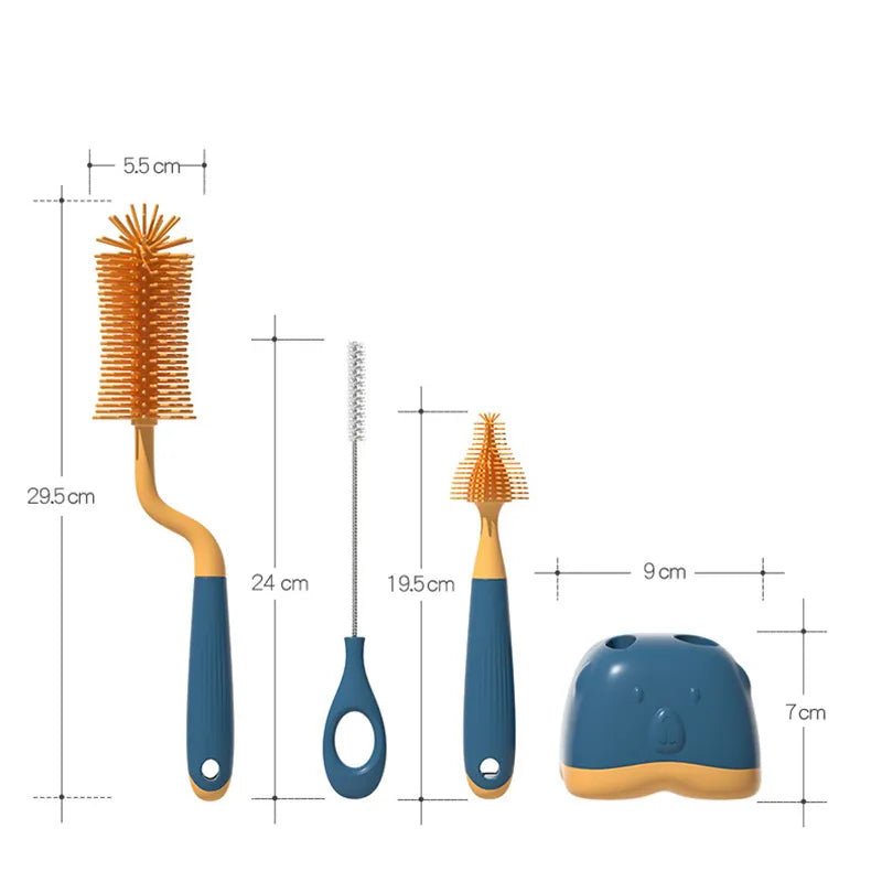 Premium silicone baby bottle brush set, featuring flexible bristles and 360 rotation for bottles.