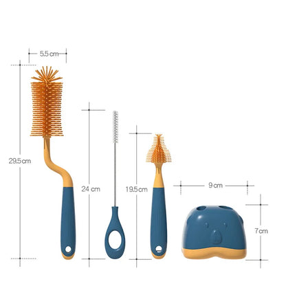 Premium silicone baby bottle brush set, featuring flexible bristles and 360 rotation for bottles.