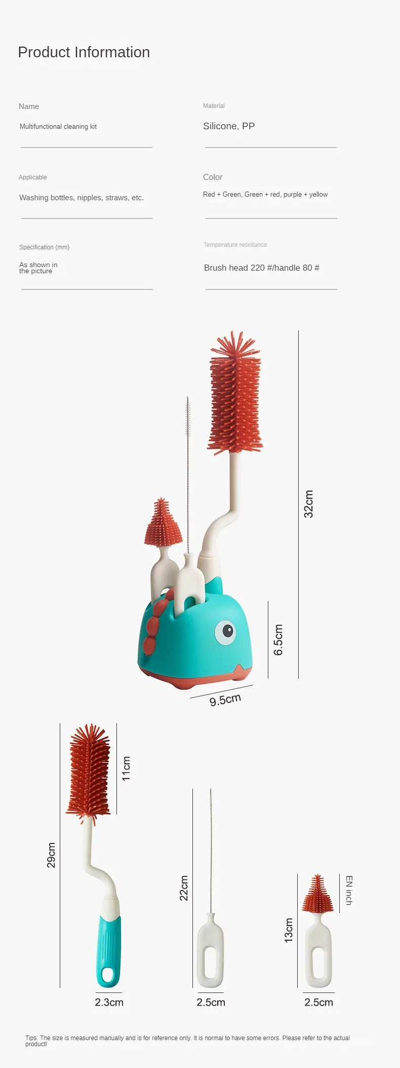 Ensure baby safety with this silicone bottle brush set, offering 360-degree cleaning power.