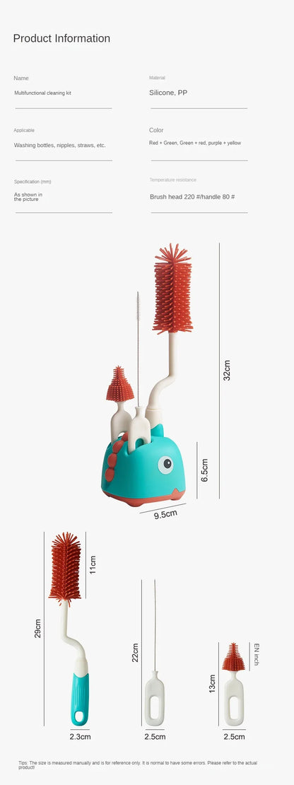 Ensure baby safety with this silicone bottle brush set, offering 360-degree cleaning power.
