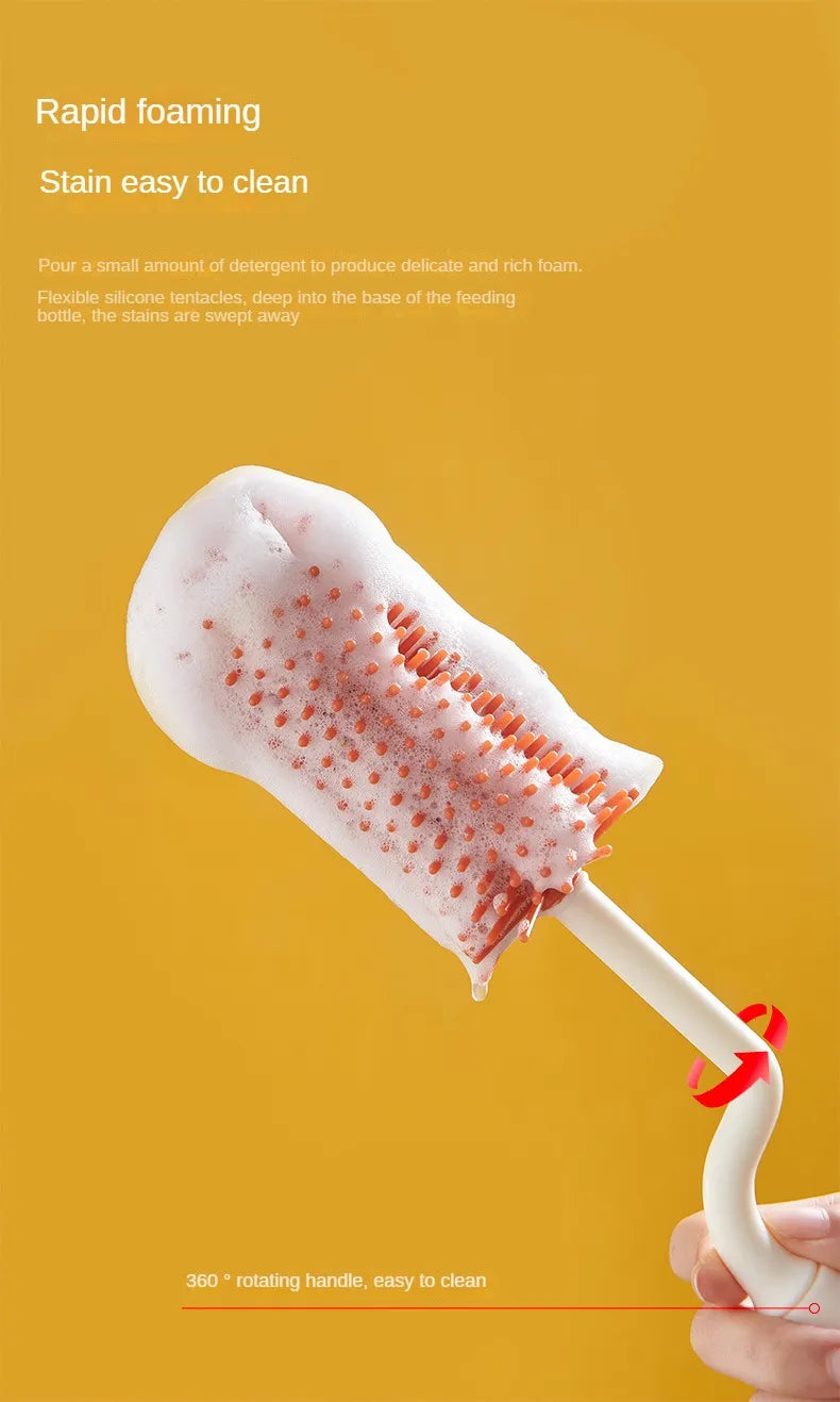 Essential baby feeding accessory: a silicone bottle brush set with advanced 360° rotation.
