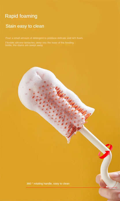 Essential baby feeding accessory: a silicone bottle brush set with advanced 360° rotation.