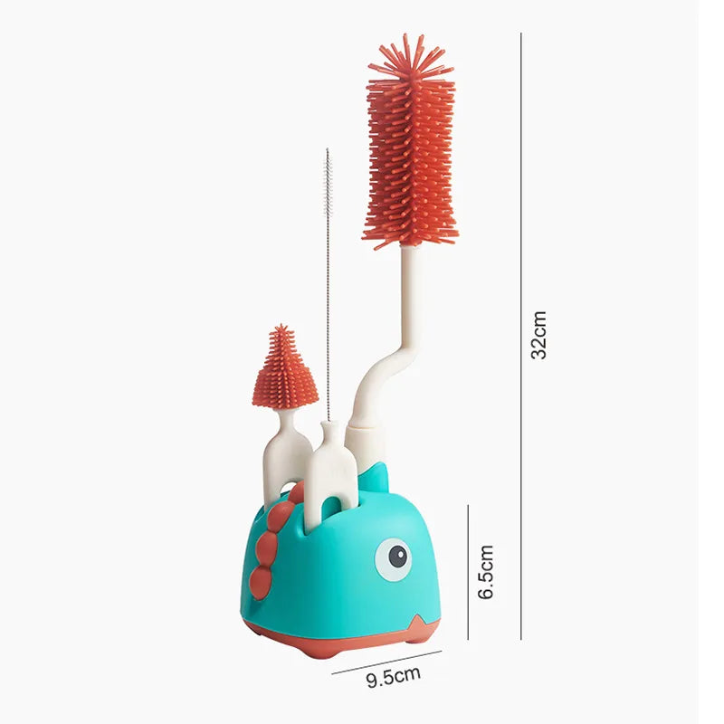 Ergonomic baby bottle cleaning set featuring soft silicone bristles for gentle yet deep clean.