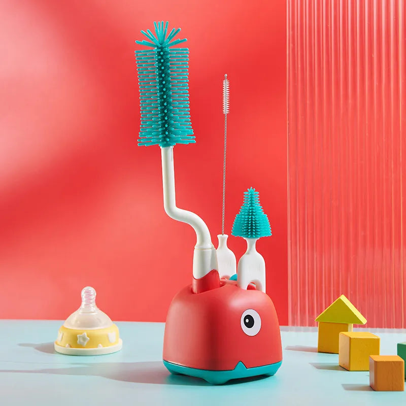 Close-up of the 360° rotating silicone brush head, perfect for baby bottle cleaning.