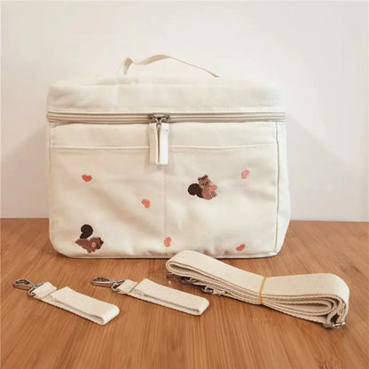 Grey baby bottle cooler bag, perfectly sized for strollers, a must-have for busy moms.