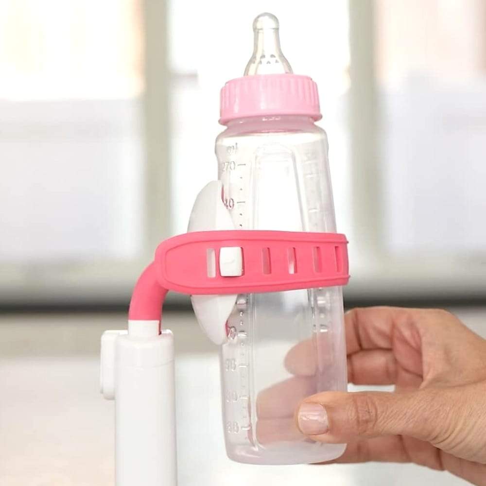 Baby gear: portable hands-free bottle holder, ideal for infant care and mess-free feeding.