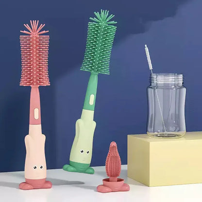 Eco-friendly silicone baby bottle brush with long handle for thorough cleaning