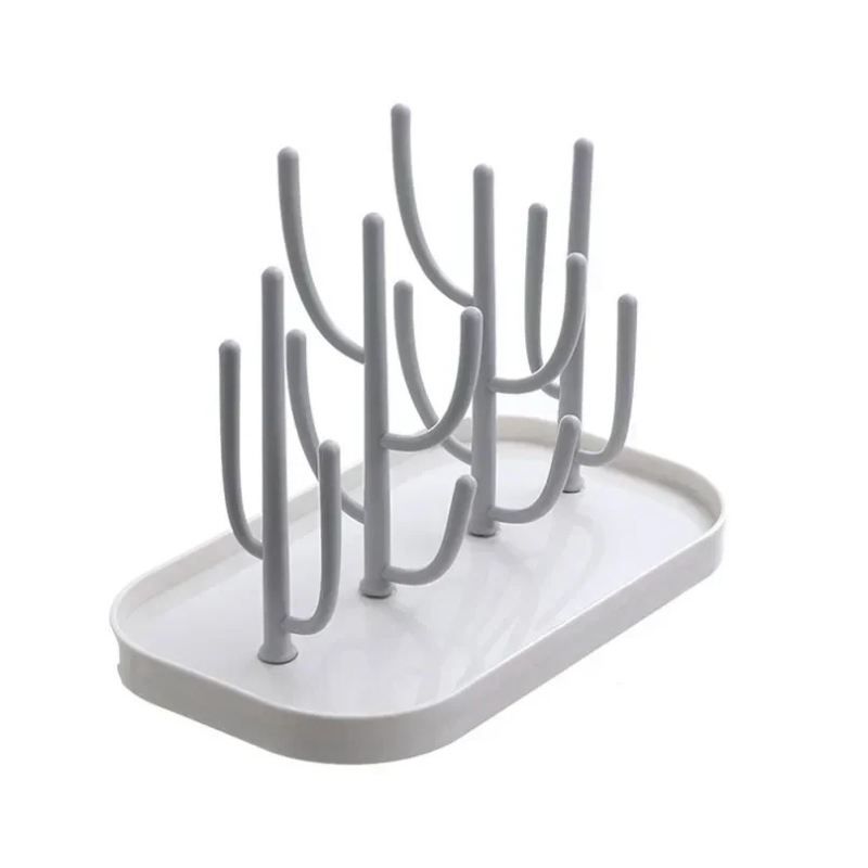 Efficient baby bottle drying rack with pacifier holder, white finish, essential nursery storage for baby items