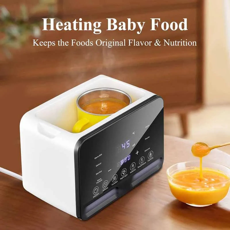 Close-up of baby bottle warmer sterilizer control panel showing accurate temperature settings