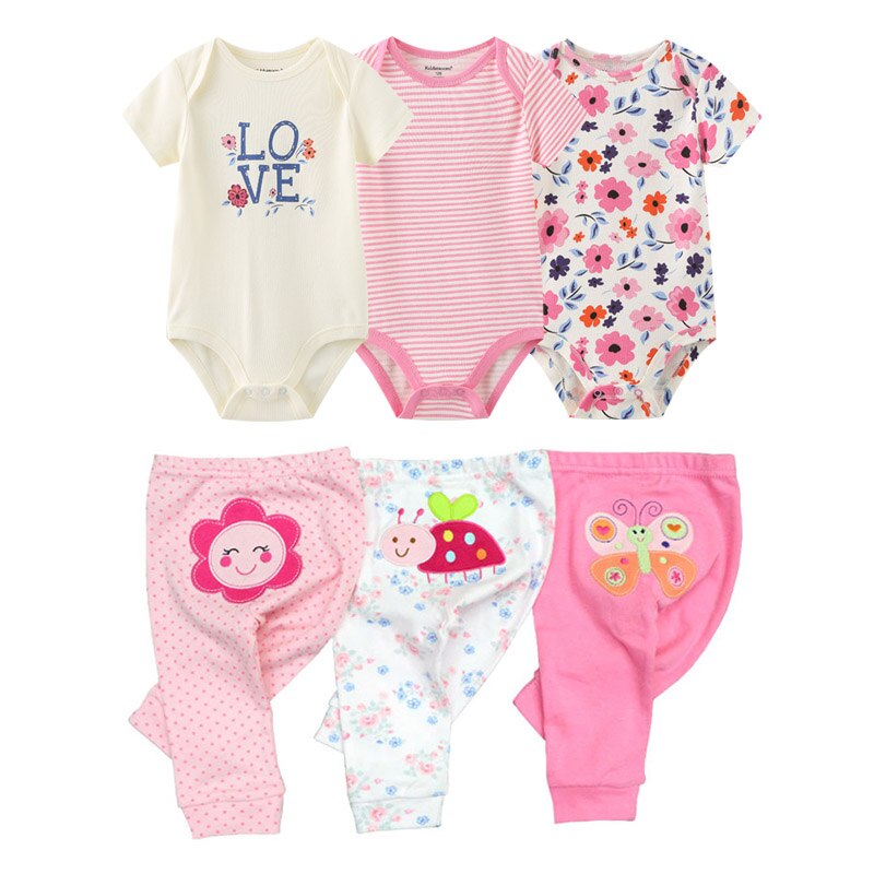 Six-piece infant apparel: baby boy cartoon romper set & pants, perfect newborn gift idea