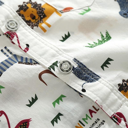 Baby fashion: animal print romper with suspender shorts for comfortable boys' summer wear