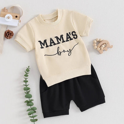 Toddler boy 2-piece summer outfit with embroidered top and comfortable cotton shorts