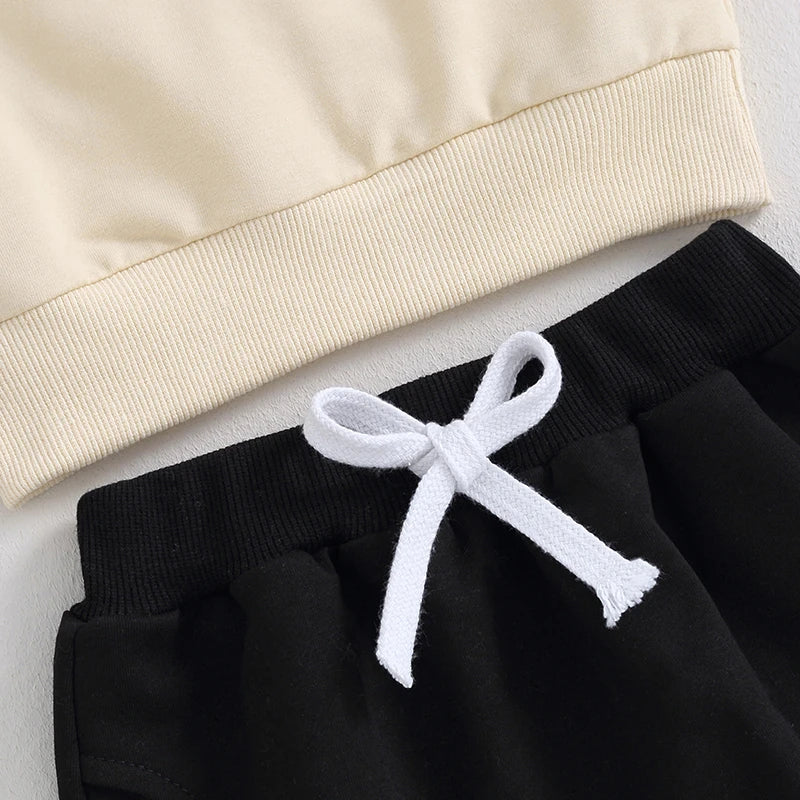Casual baby boy 2-piece outfit: Embroidered top and elastic-waist shorts for toddlers