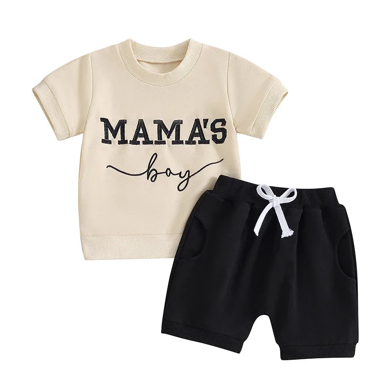 Baby boy's durable cotton blend embroidered summer outfit, perfect for warm weather