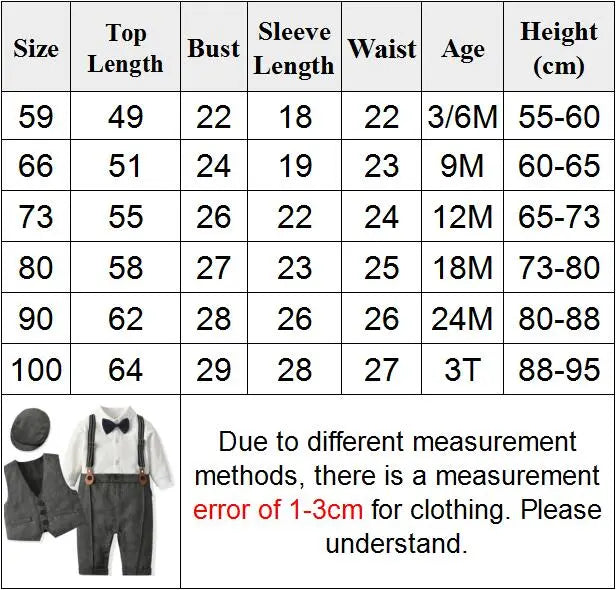Comfortable cotton baby clothes: gentleman romper set with vest and hat for baby boys.