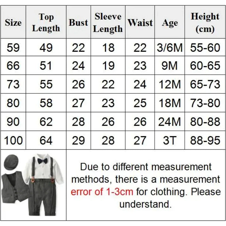 Cute baby boy gentleman set, comfortable cotton romper, vest, and hat, ideal for formal events.