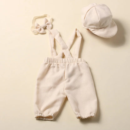 Baby boy formal wear: gentleman outfit with white shirt and suspender pants, newborn size