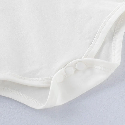 Side view of a baby boy gentleman romper, showcasing the tailored shorts and suspender design, all sizes