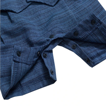 Dapper cotton baby boy romper with short sleeves and a navy tie, great for summer events.