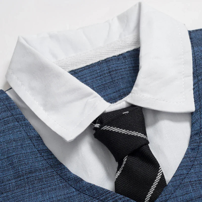 Newborn boy's summer romper in cotton with short sleeves and a stylish attached bow tie.