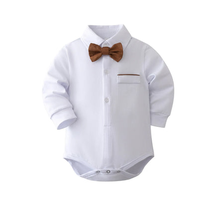 Stylish baby boy bear ear romper and pants set, made from breathable combed cotton for comfort